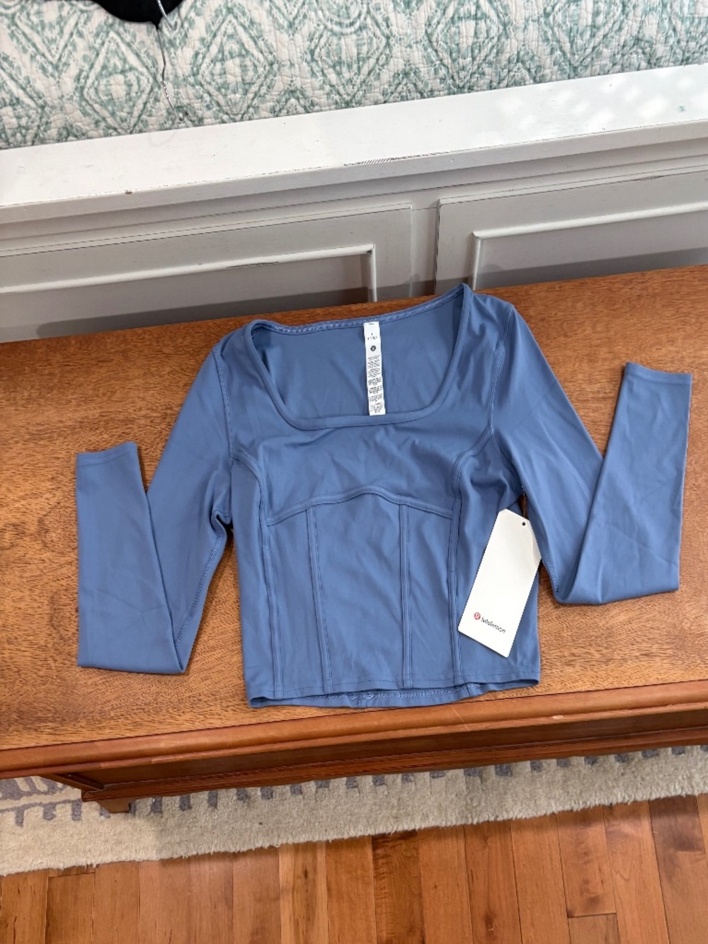 Waist-Seamed Nulu Long-Sleeve Shirt Oasis Blue